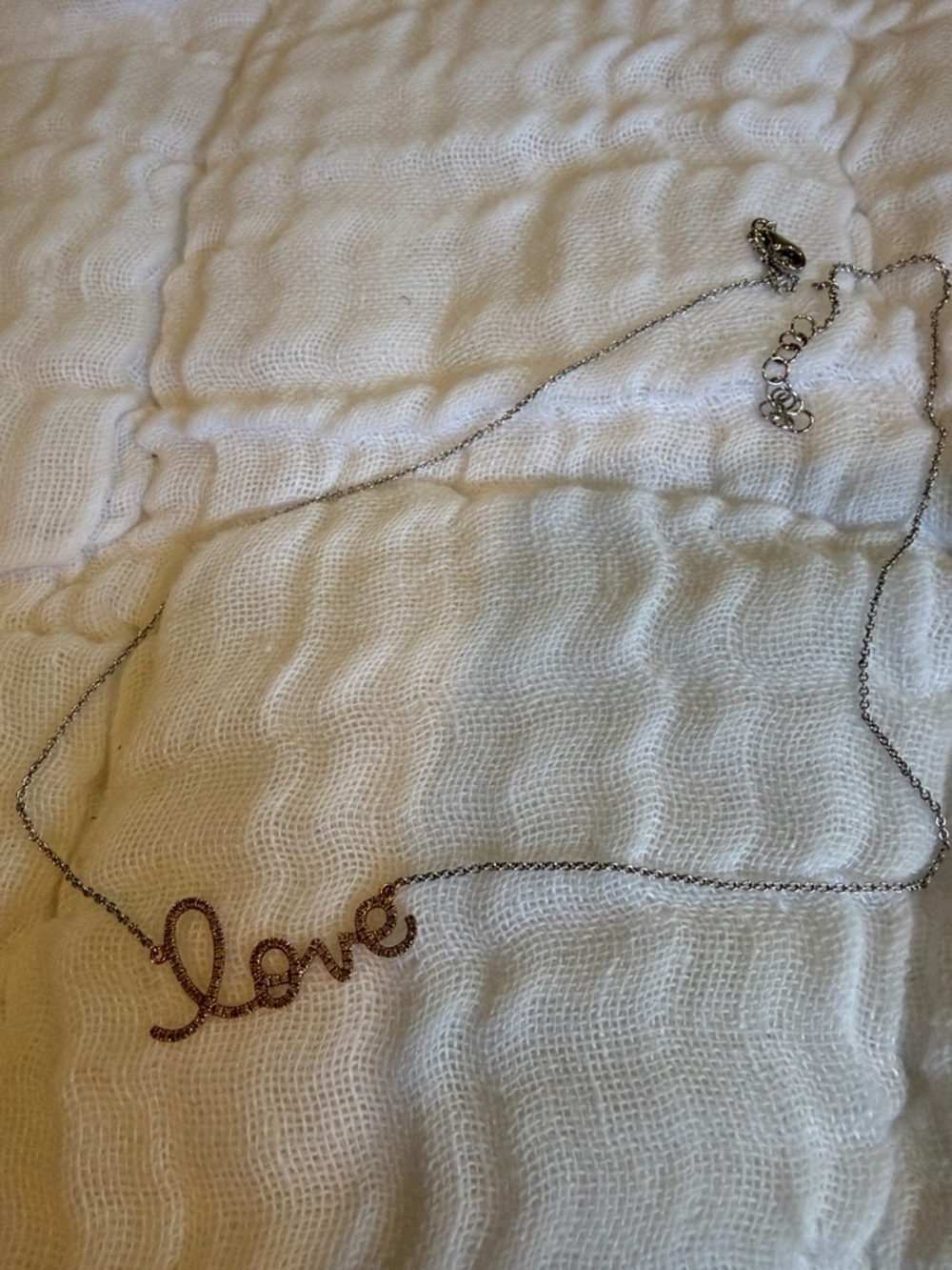 Love Script Necklace - 14K Gold Chain with Rose Gold Script with Diamond Chips